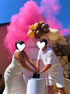 Gender Reveal party révélation à la famille location buzzer France Canon à poudre canon à confettis buzzer