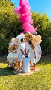 décorateur gender reveal arche de ballons toile personnalisée Morbihan Bretagne loire atlantique location buzzer gender reveal