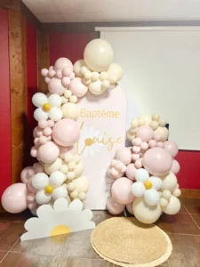 décorateur baptême arche de ballons toile personnalisée Morbihan Bretagne loire atlantique