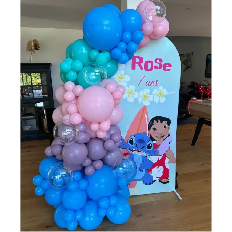 Anniversaire, Stitch, bleu, lilac, rose, aquamarine, fond personnalisé, toile personnalisée, Bretagne, Morbihan